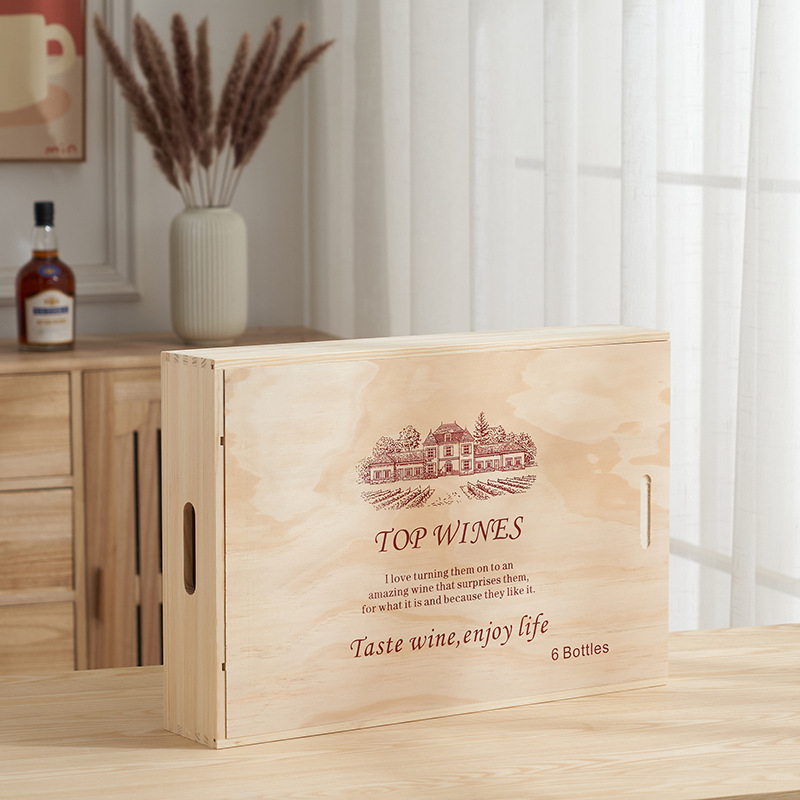 Sunny Wood Cutie din lemn pentru vin roșu, set 6 bucăți, vopsită, cutie cadou