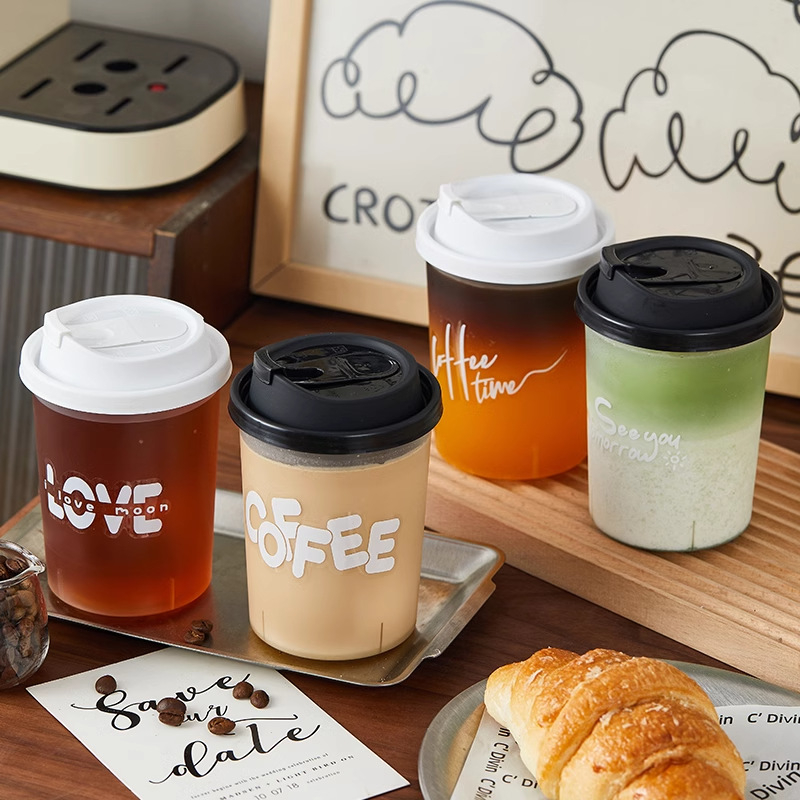 PP89 500-700 ml pahar cilindric din PP pentru ceai cu lapte și cafea, de unică folosință, finisaj mat, pentru take-away, cu capac opțional