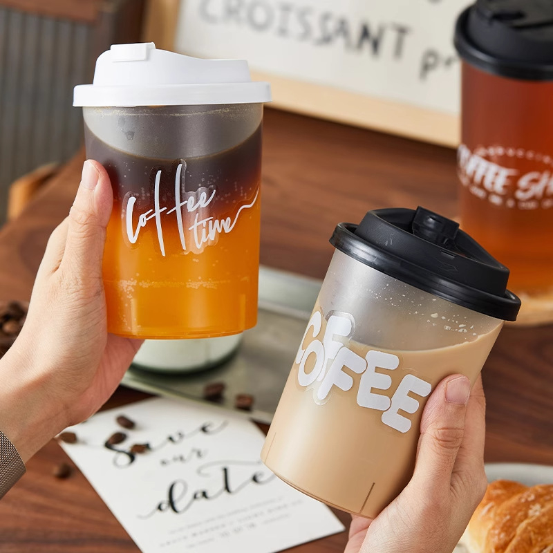 PP89 500-700 ml pahar cilindric din PP pentru ceai cu lapte și cafea, de unică folosință, finisaj mat, pentru take-away, cu capac opțional