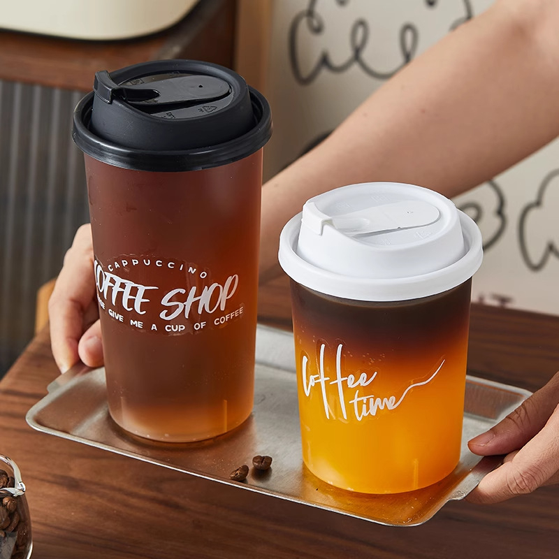 PP89 500-700 ml pahar cilindric din PP pentru ceai cu lapte și cafea, de unică folosință, finisaj mat, pentru take-away, cu capac opțional