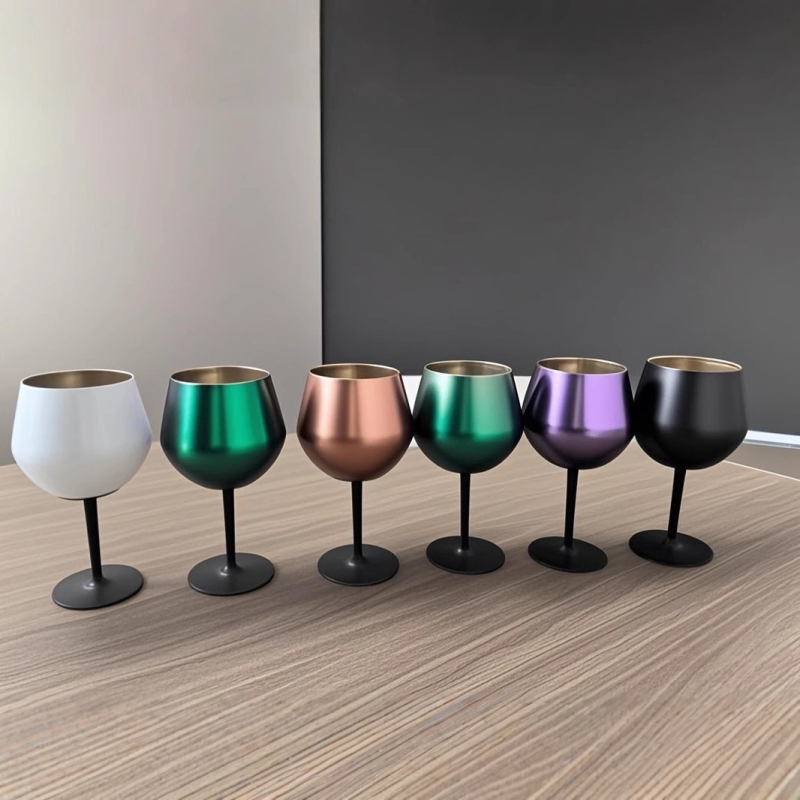 Pahar înalt de vin roșu din oțel inoxidabil 304, finisaj colorat vidat, mâner detașabil