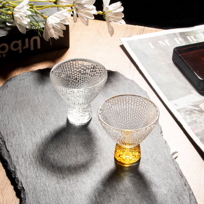 Pahar transparent de sake din sticlă, stil japonez, textură de piatră prețioasă, mică capacitate, pahar pentru spirite cu bază colorată