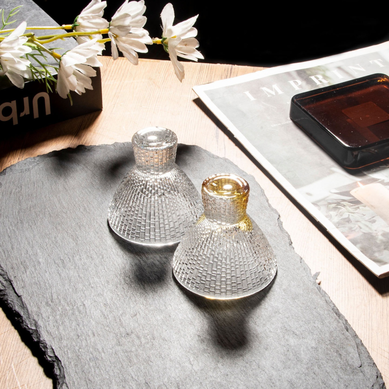 Pahar transparent de sake din sticlă, stil japonez, textură de piatră prețioasă, mică capacitate, pahar pentru spirite cu bază colorată