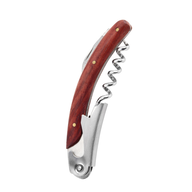 Seahorse cuțit din oțel inoxidabil, multifuncțional pentru exterior, cu deschizător de sticle de vin, mâner din lemn, pliere portabilă