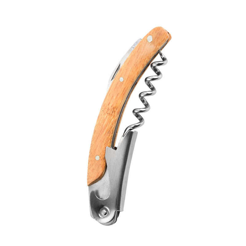 Seahorse cuțit din oțel inoxidabil, multifuncțional pentru exterior, cu deschizător de sticle de vin, mâner din lemn, pliere portabilă