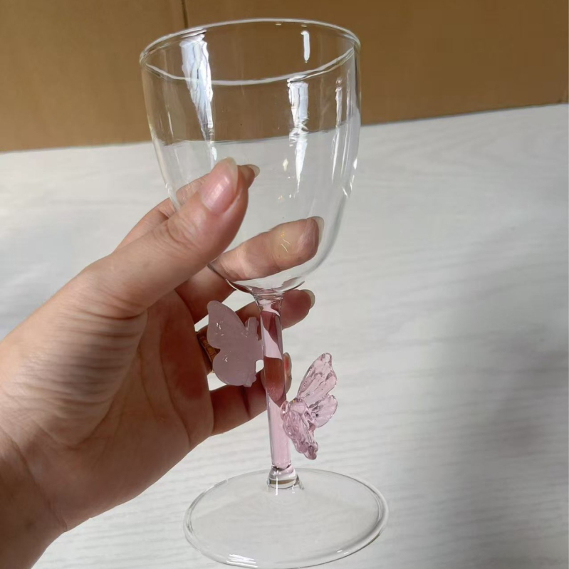 Pahar de vin în formă de fluture, din sticlă borosilicat colorată, rezistent la temperaturi înalte, pentru uz casnic, 201–300 ml, imprimare logo disponibil