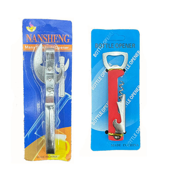 Deschizător de sticle cu trei funcții, mâner cu acoperire pulverizată, oțel inoxidabil și plastic, 14 cm lungime