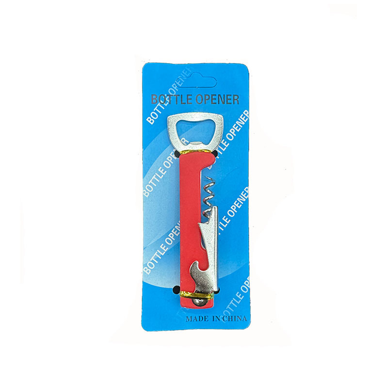 Deschizător de sticle cu trei funcții, mâner cu acoperire pulverizată, oțel inoxidabil și plastic, 14 cm lungime
