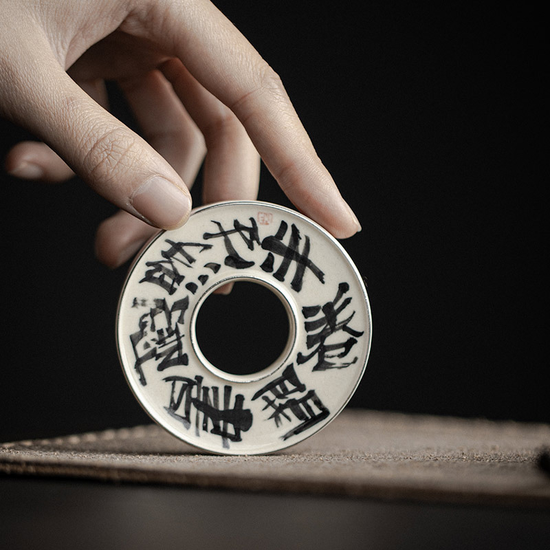 Suport ceramic pentru capac, pictură manuală cu poezie, accesoriu vintage pentru ceremonia de ceai gongfu