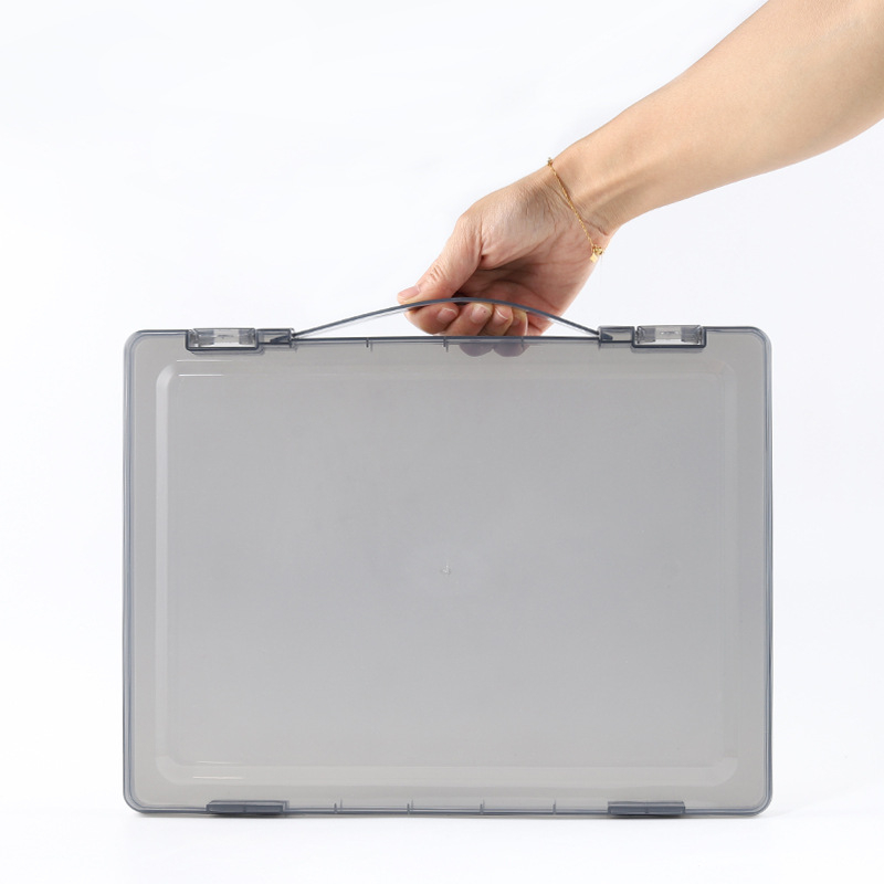 Set de cutii transparente PP pentru depozitare – piese, documente și accesorii; cutii din plastic de diferite dimensiuni, cu capac basculant; design modern minimalist; cutie pentru caligrafie.