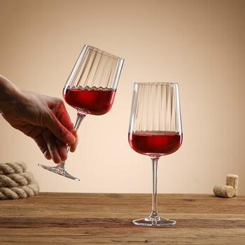 Pahar de vin transparent din cristal cu fețe verticale, potrivit pentru vin roșu, șampanie și coniac, capacitate 301–400 ml