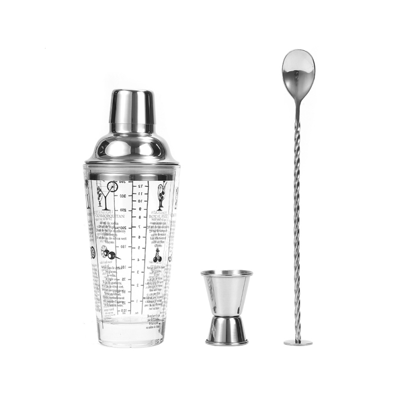 Shaker de cocktail din sticlă, set de unelte pentru bar din oțel inoxidabil, shaker manual