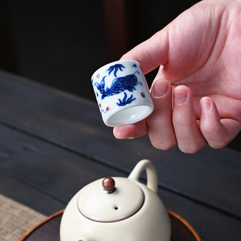 Accesorii pentru ceremonia ceaiului din porțelan bleu-albastru: suport ceramic pentru cești, suport pentru ceainic, tavă pentru ceai, covoraș termic pentru ceai, set retro Kung Fu pentru ceai
