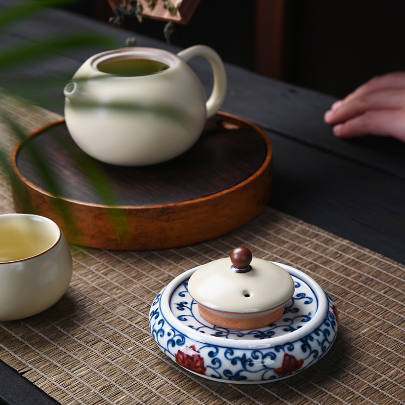 Accesorii pentru ceremonia ceaiului din porțelan bleu-albastru: suport ceramic pentru cești, suport pentru ceainic, tavă pentru ceai, covoraș termic pentru ceai, set retro Kung Fu pentru ceai