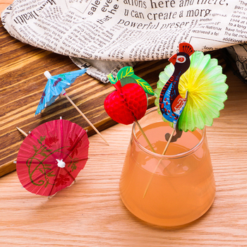 Umbrele mini din hârtie cu design floral pentru cocktailuri și fructe, de unică folosință