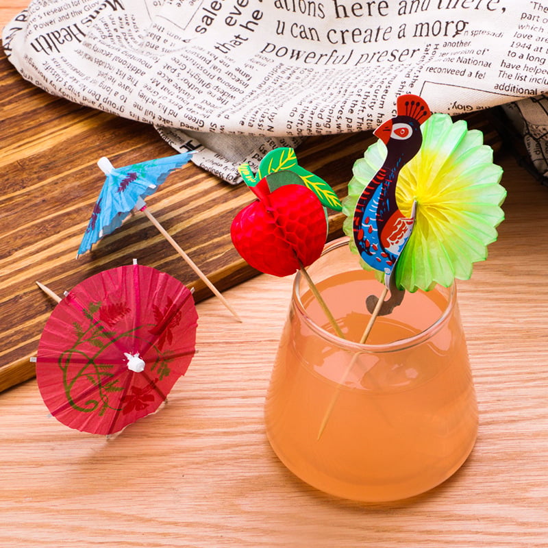 Umbrele mini din hârtie cu design floral pentru cocktailuri și fructe, de unică folosință