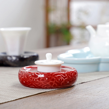 Set ceramic capac de ceainic și suporturi pentru cești cu design relief chinezesc retro pentru ceremonia ceaiului, suport izolant termic