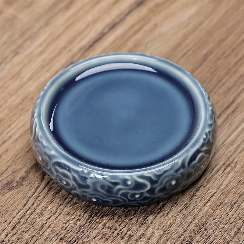 Set ceramic capac de ceainic și suporturi pentru cești cu design relief chinezesc retro pentru ceremonia ceaiului, suport izolant termic