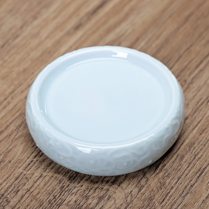 Set ceramic capac de ceainic și suporturi pentru cești cu design relief chinezesc retro pentru ceremonia ceaiului, suport izolant termic