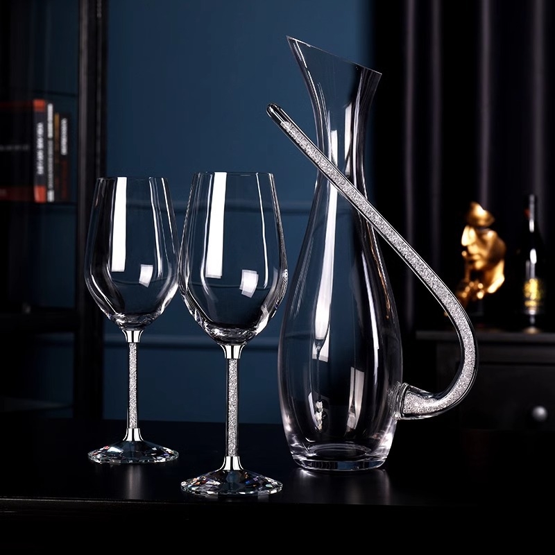 Decantor de vin din sticlă cu cristale încrustate, dispenser de vin pentru uz casnic, pahar de vin, pahar de vin roșu, stil nordic minimalist