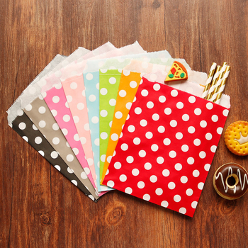Set de pungi din hârtie Kraft 13×18 cm, cu modele trifoi cu patru foi, buline și valuri, pentru ambalare cadouri, fursecuri și bomboane; 20 de bucăți pe pachet, 4 modele, câte 5 bucăți fiecare
