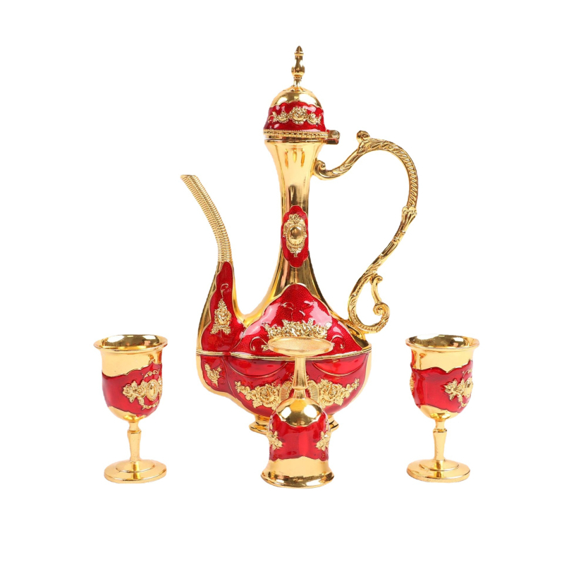 Set metalic de vin în stil rus pentru nunți, luxos, cu carafă, pahare și tavă