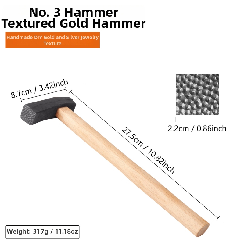 Kladivo na textúru s drevenou rúčkou pre DIY gravírovanie šperkov zo zlata a striebra (náramky a prstene) s vlnovým vzorom