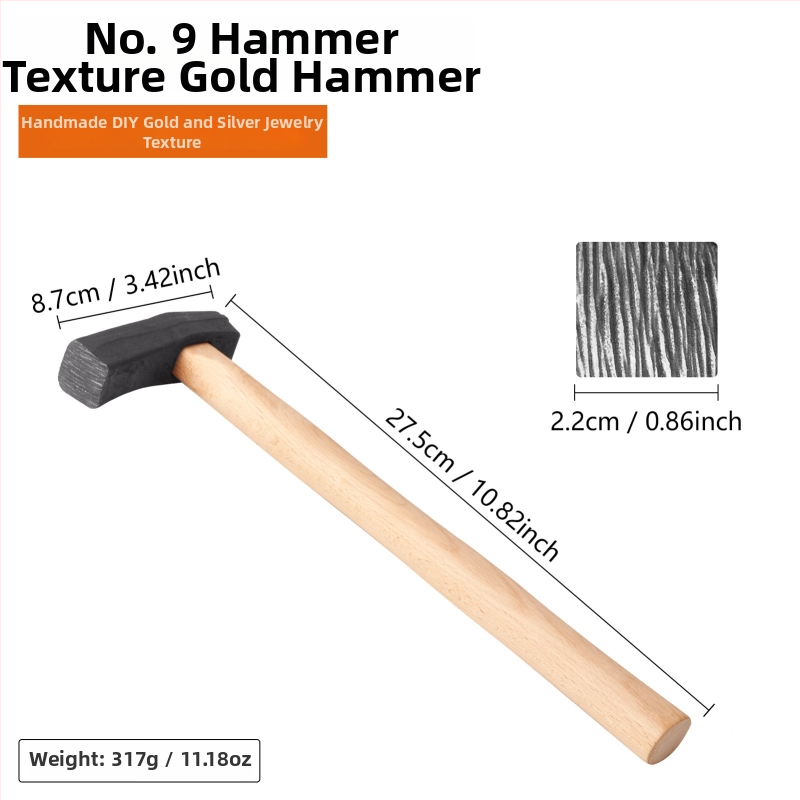Kladivo na textúru s drevenou rúčkou pre DIY gravírovanie šperkov zo zlata a striebra (náramky a prstene) s vlnovým vzorom