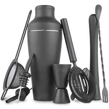 Set de 8 piese din oțel inoxidabil mat negru – shaker pentru cocktailuri, instrumente de bar în stil franțuzesc, set complet
