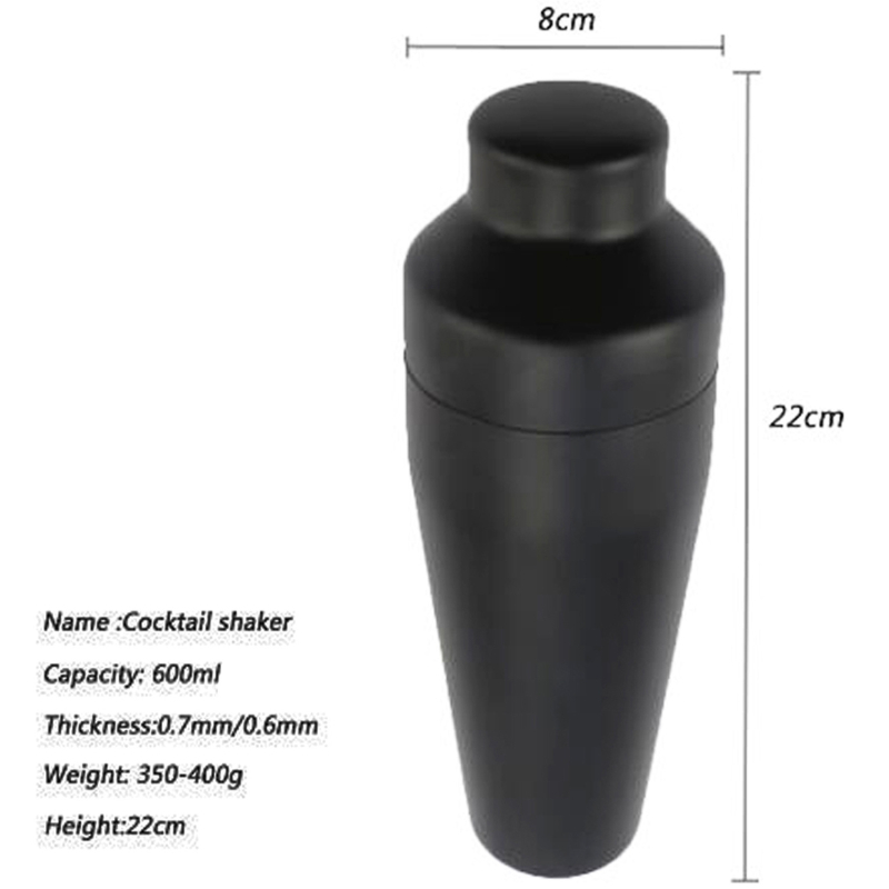 Set de 8 piese din oțel inoxidabil mat negru – shaker pentru cocktailuri, instrumente de bar în stil franțuzesc, set complet