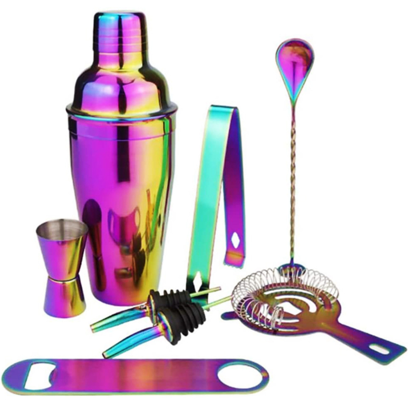 Set de 8 piese din oțel inoxidabil mat negru – shaker pentru cocktailuri, instrumente de bar în stil franțuzesc, set complet