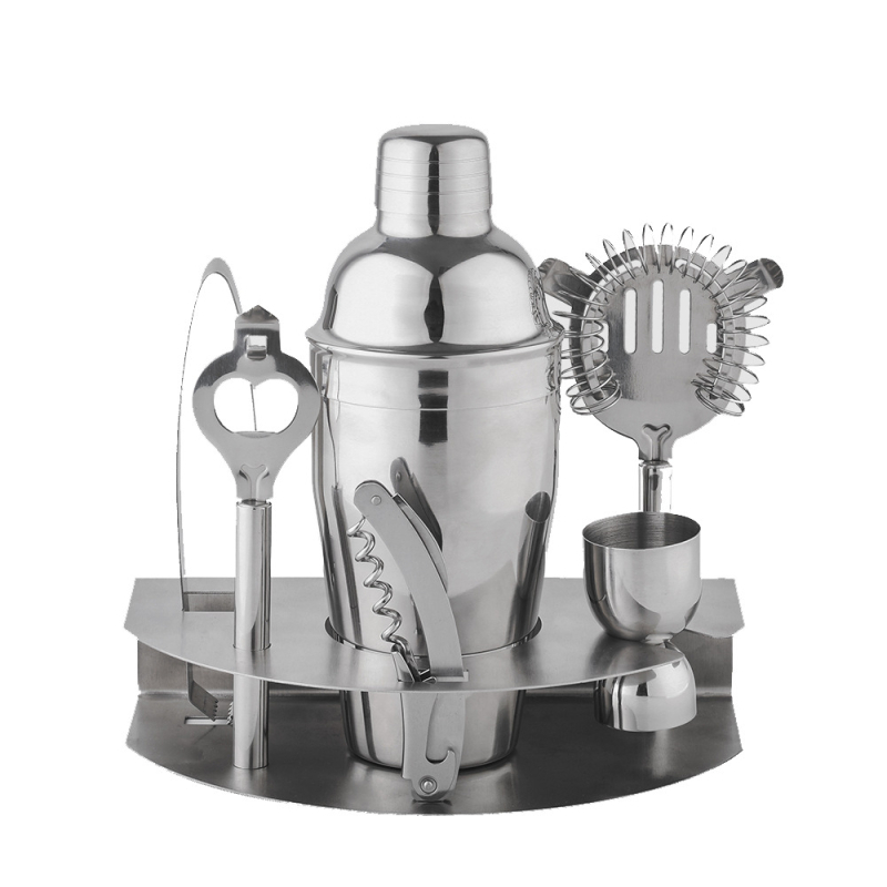 Set de 8 piese din oțel inoxidabil mat negru – shaker pentru cocktailuri, instrumente de bar în stil franțuzesc, set complet