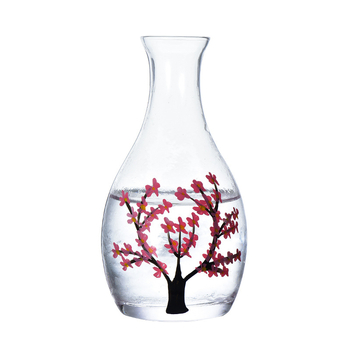 Set de saké din sticlă cu flori de prune, stil japonez, încălzitor rezistent la căldură, 4 piese