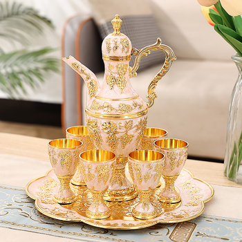 Set european metal pentru băuturi, cu decantor vintage pentru lichior și pahare elegante de vin, cadou de nuntă decorativ