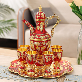 Set european metal pentru băuturi, cu decantor vintage pentru lichior și pahare elegante de vin, cadou de nuntă decorativ