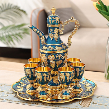 Set european metal pentru băuturi, cu decantor vintage pentru lichior și pahare elegante de vin, cadou de nuntă decorativ