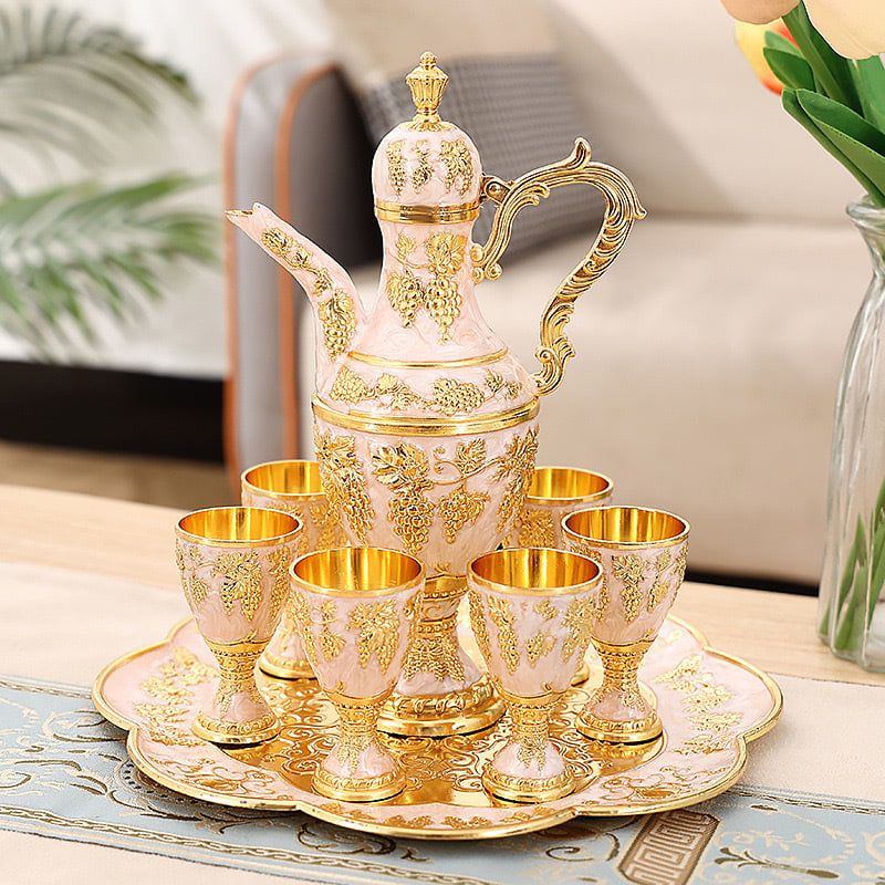 Set european metal pentru băuturi, cu decantor vintage pentru lichior și pahare elegante de vin, cadou de nuntă decorativ