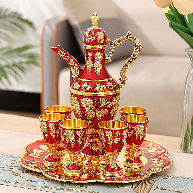 Set european metal pentru băuturi, cu decantor vintage pentru lichior și pahare elegante de vin, cadou de nuntă decorativ