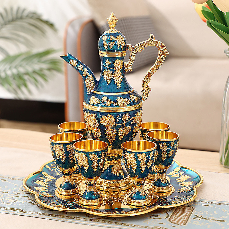 Set european metal pentru băuturi, cu decantor vintage pentru lichior și pahare elegante de vin, cadou de nuntă decorativ