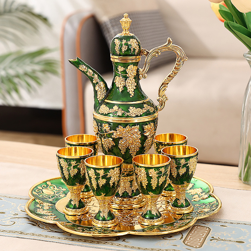 Set european metal pentru băuturi, cu decantor vintage pentru lichior și pahare elegante de vin, cadou de nuntă decorativ