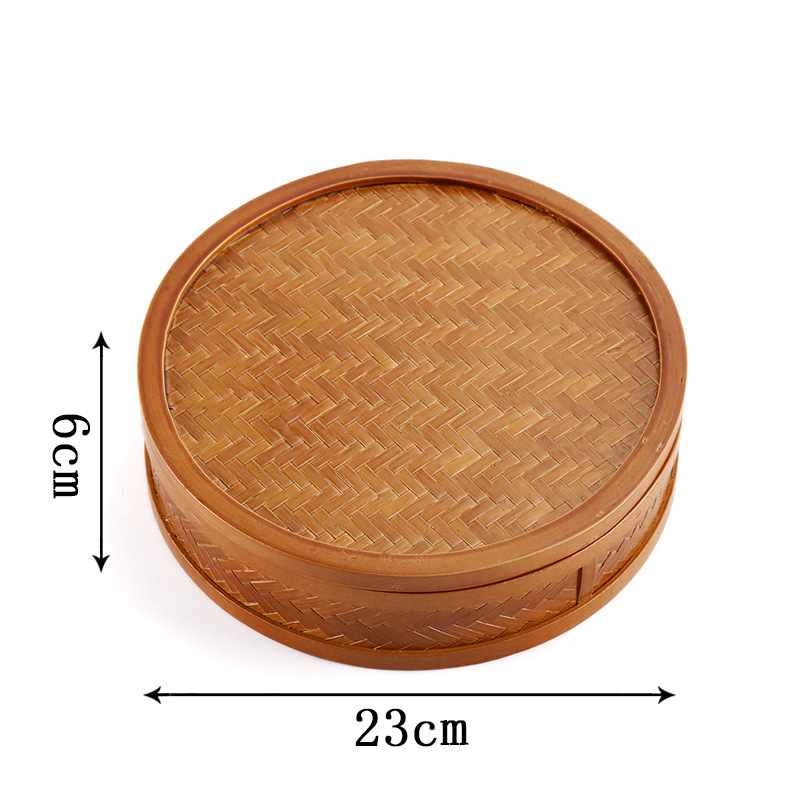 Cutie din bambus lucrată manual pentru Pu-erh tea cake cu divizoare – depozitare pentru șapte bucăți Pu-erh