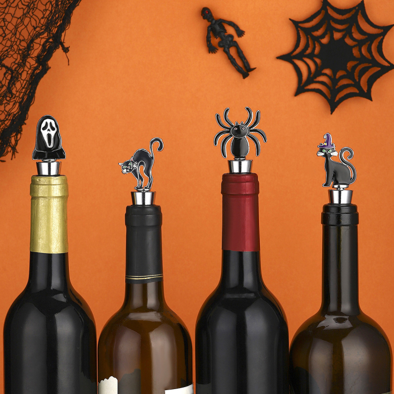 Dop de vin Halloween, în formă de fantomă-păianjen-pisică, pentru conservarea vinului – mic cadou