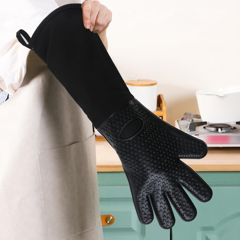 Mănuși din silicon Qincheng pentru gătit, 50 cm, lungime extinsă, rezistente la temperaturi înalte, anti-arsură, pentru cuptor și cuptor cu microunde