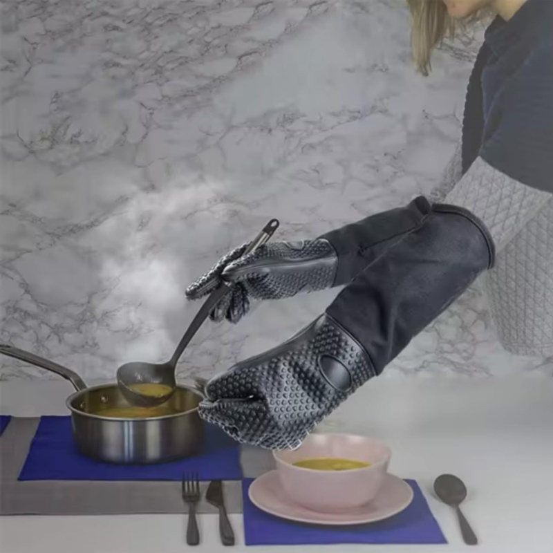 Mănuși din silicon Qincheng pentru gătit, 50 cm, lungime extinsă, rezistente la temperaturi înalte, anti-arsură, pentru cuptor și cuptor cu microunde