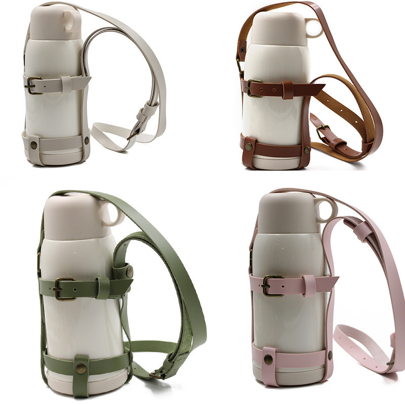 Husă din piele pentru cană, reglabilă, cu curea crossbody – pentru călătorii, izolație termică