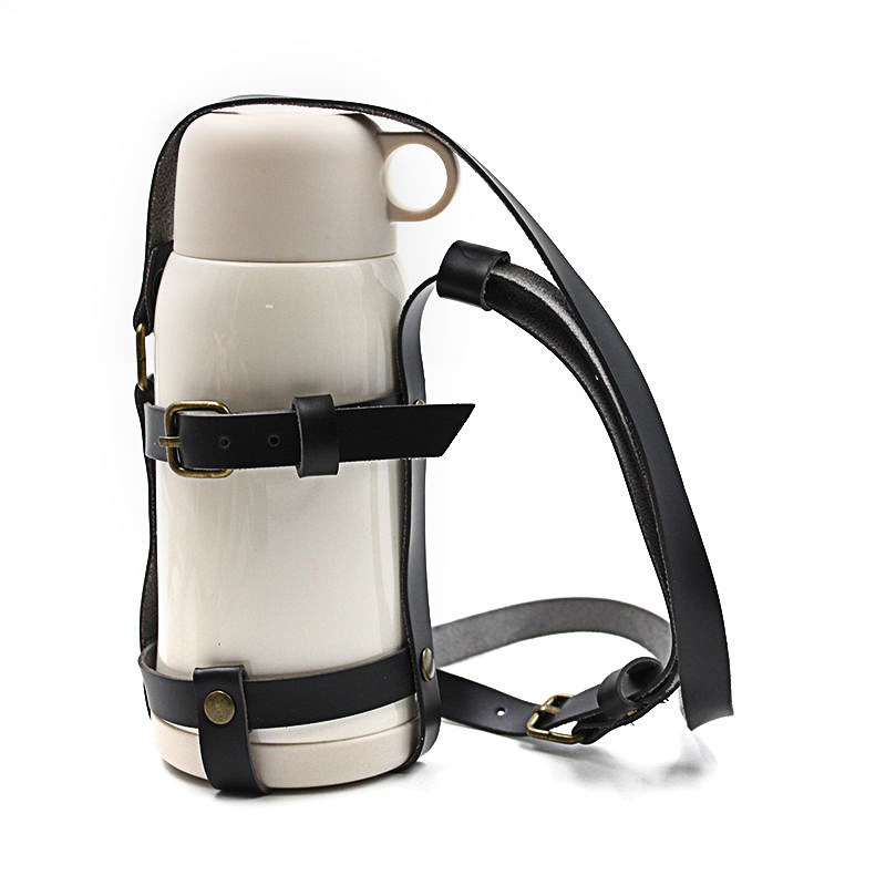 Husă din piele pentru cană, reglabilă, cu curea crossbody – pentru călătorii, izolație termică