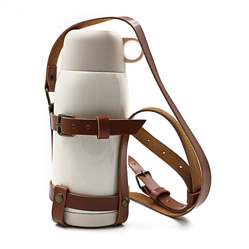 Husă din piele pentru cană, reglabilă, cu curea crossbody – pentru călătorii, izolație termică