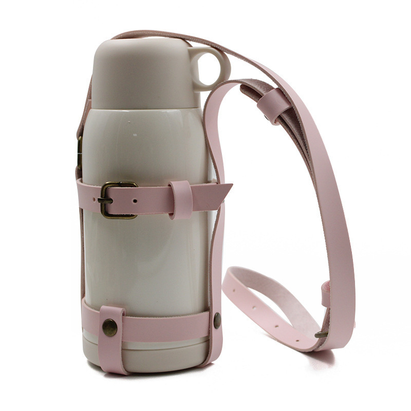 Husă din piele pentru cană, reglabilă, cu curea crossbody – pentru călătorii, izolație termică