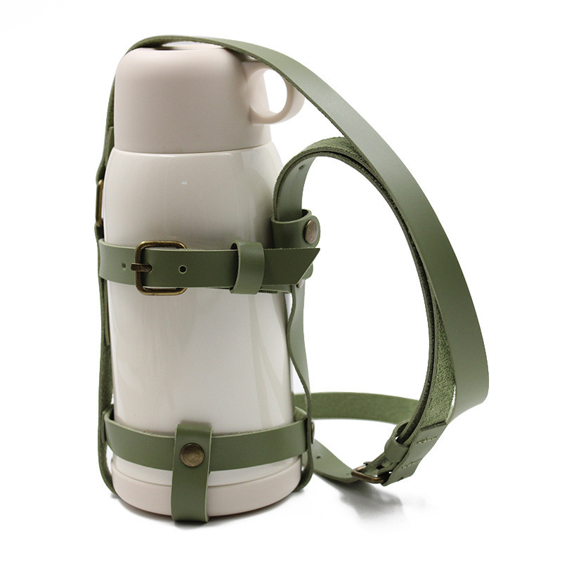 Husă din piele pentru cană, reglabilă, cu curea crossbody – pentru călătorii, izolație termică
