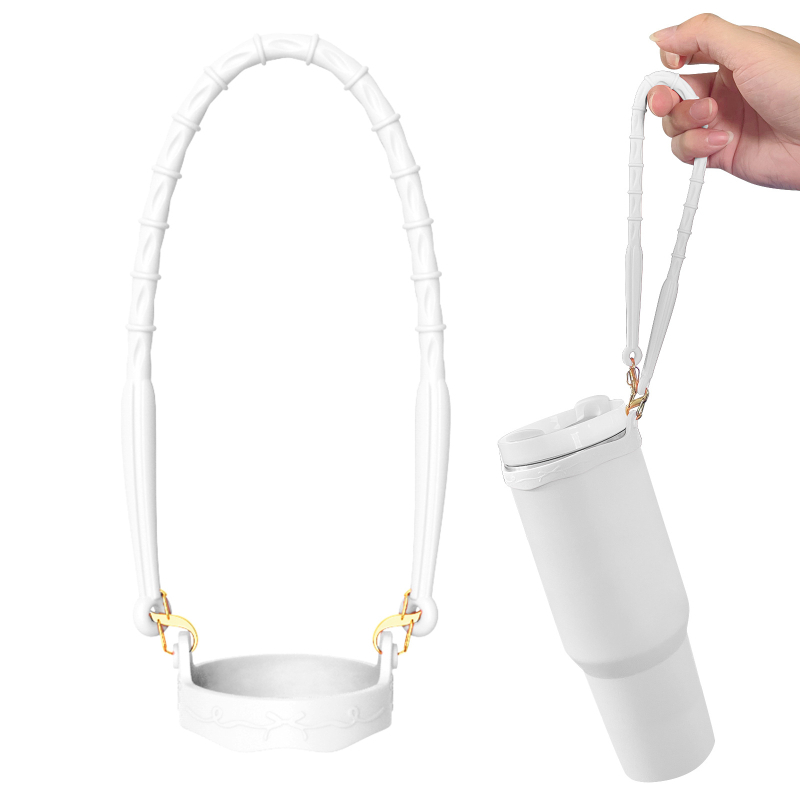 Set mânere pahare din silicon alb (2 buc.) cu șnur de agățare pentru sticlă